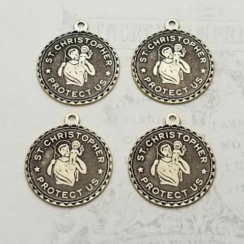 Brass St. Christopher Charms x 4 - 3759S.