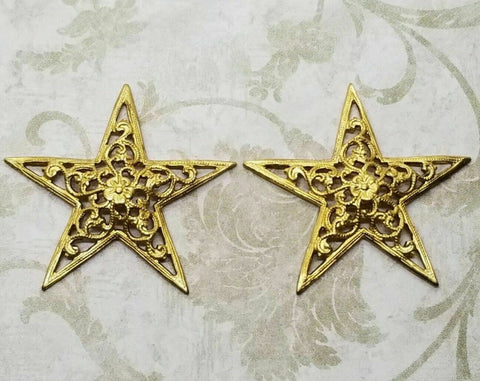 Brass Filigree Star Stampings x 2 - 3791DPRAT.