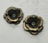 Brass Three Layer Riveted Tea Rose Findings x 2 - 4073S.