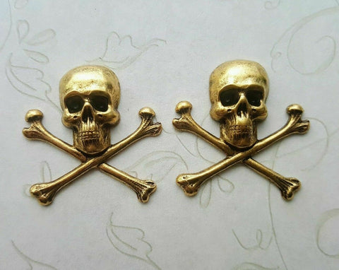Brass Skull And Crossbone Stampings x 2 - 4124FFA.