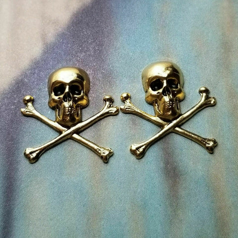 Small Brass Skull And Crossbone Stampings x 2 - 4125FFA.