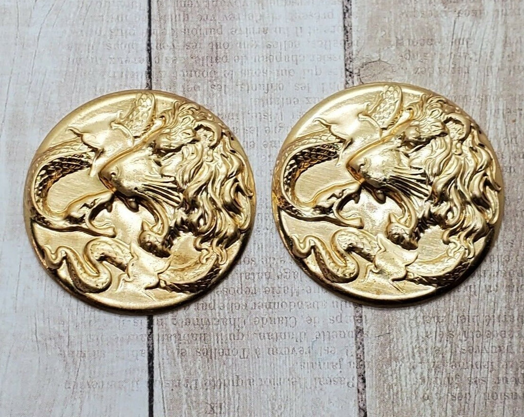 Large Brass Lion And Snake Stampings x 2 - 437-1S.