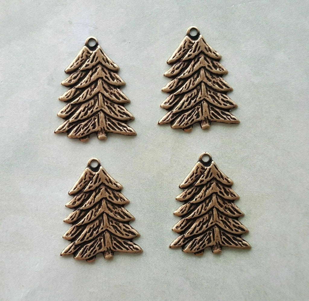 Small Brass Double Pine Tree Charms x 4 - 4778RAT.