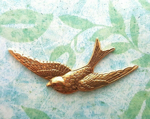 Large Brass Flying Bird Stamping x 1 - 4814S.