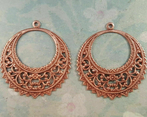 Large Brass Filigree Hoop Charms x 2 - 5233S.