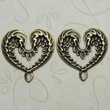 Brass Heart Wing Stampings x 2 - 523RAT.