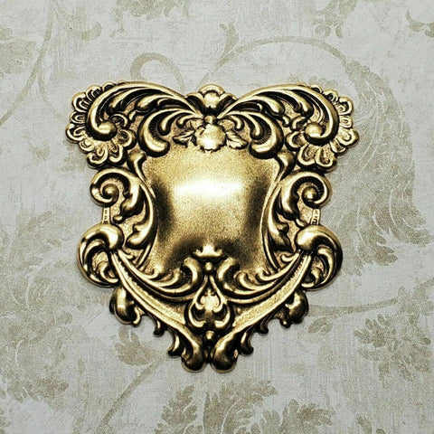 Large Brass Floral Scroll Plaque Stamping - 536RAT.