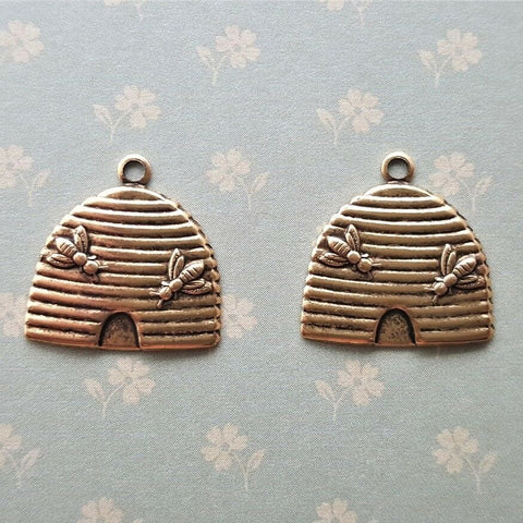 Small Brass Bee Hive Charms x 2 - 5434TC.