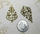 Large Brass Ornate Charms x 2 - 5722S.