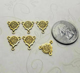 Small Brass Ornate Connectors With 3 Rings x 6 - 6166GB.