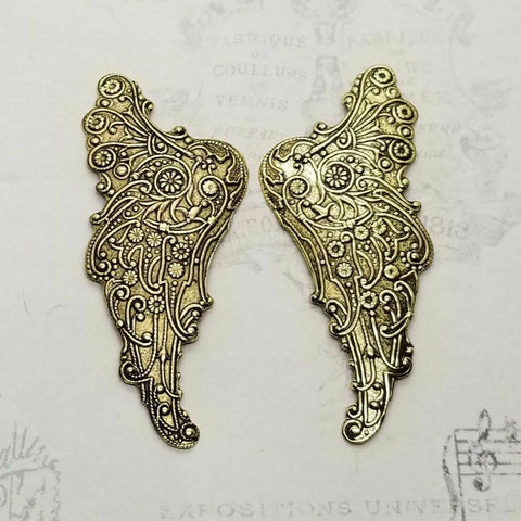 Large Brass Victorian Wing Stampings x 2 - 6258SG-6260SG.