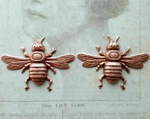 Medium Brass Bee Stampings x 2 - 6583RAT.