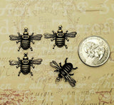 X Small Brass Bee Stampings With Ring x 4 - 6593WRRAT.