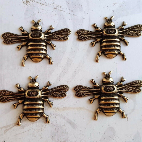 X Small Brass Bee Stampings No Ring x 4 - 6593RAT.
