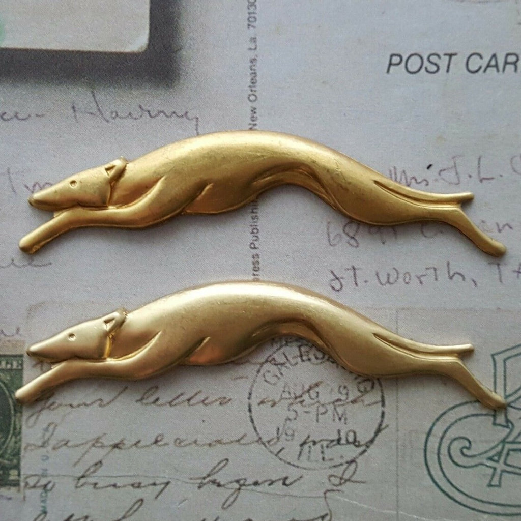 Brass Greyhound Dog Stampings x 2 - 7007RAT.