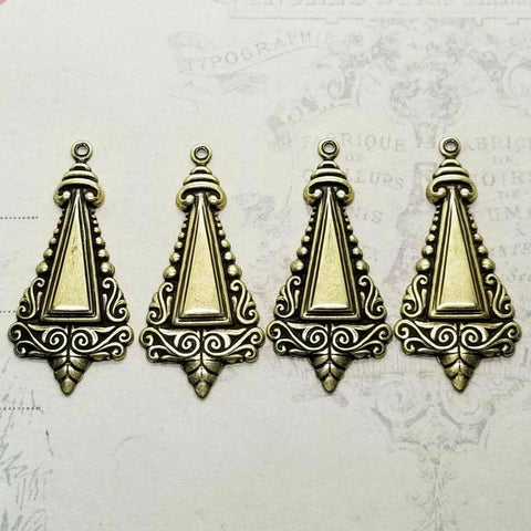 Brass Ornate Victorian Charms x 4 - 8245S.