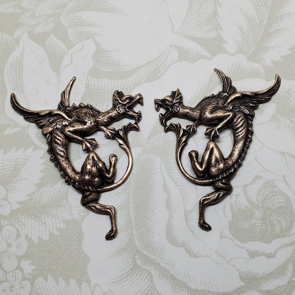 Brass Dragon Gargoyle Stampings x 2 - 8468FFA-8469FFA.