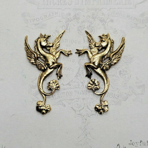 Brass Dragon Griffin Pegasus Stampings x 2 - 8492FFA-8493FFA.