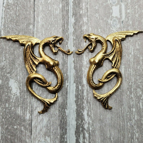 Brass Dragon Serpent Stampings x 2 - 8504FFA-8506FFA.