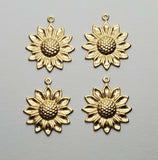Brass Sunflower Charms x 4 - 8864S.