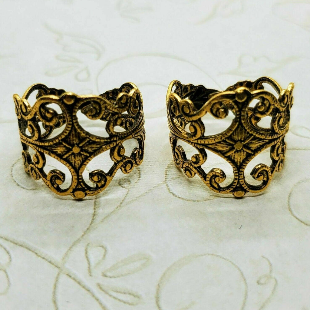 Brass Adjustable Filigree Ring Findings x 2- 9095S.