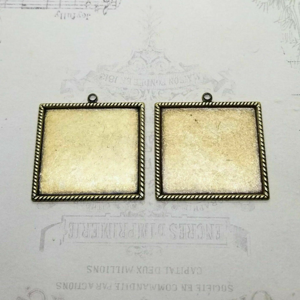 Brass Rope Edged Square Setting Bezels x 2- 9216S.