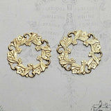 Brass Ornate Floral Wreath Stampings x 2 - 93CORAT.