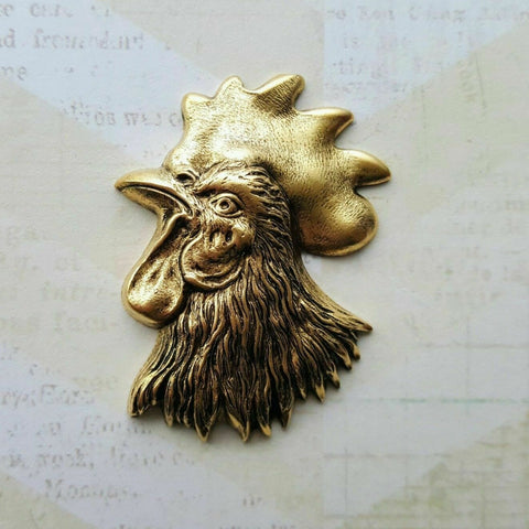 Large Brass Rooster Head Stamping x 1 - 9546FFA.
