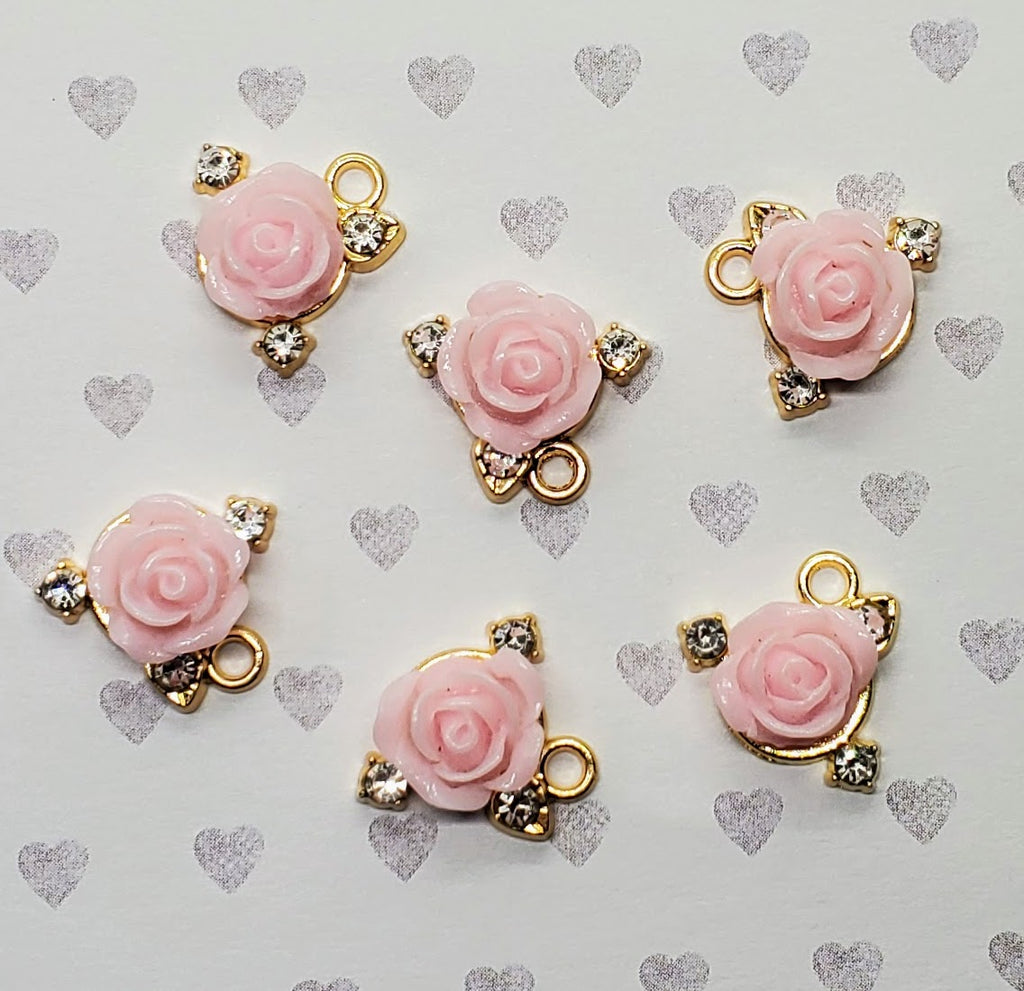 Light Rose Gold Pink Acrylic Rose Connector Charms (6) - L1037