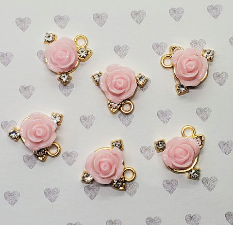 Light Rose Gold Pink Acrylic Rose Connector Charms (6) - L1037