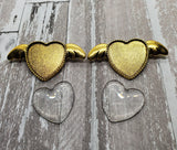 25mm Antique Gold Winged Heart Brooch Pin Settings (2) - L1088