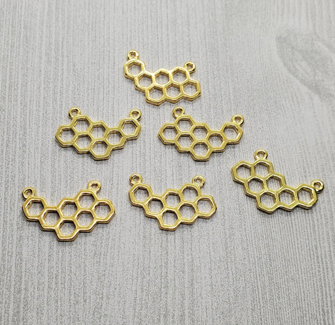 Gold Honeycomb Connector Charms (6) - L1124