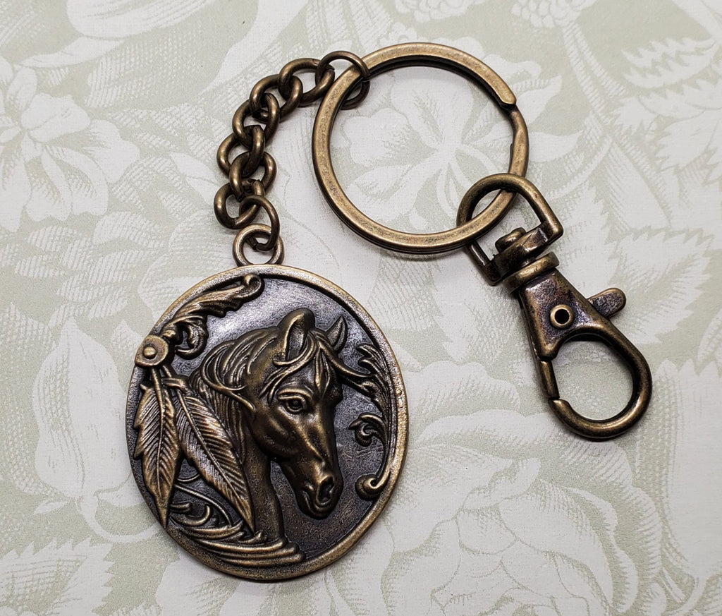 Large Antique Brass Horse Pendant Key Chain Charm (1) - L1157 – Glamour  Girl Beads