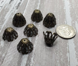 Large Antique Bronze Filigree Bead Caps (12) - L1163 Jewelry Finding