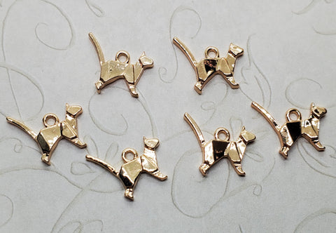 Small Gold Origami Cat Charms (6) - L1207