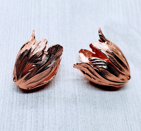 Shiny Rose Gold Bead Cap Petals (2) - PRGS4101 Jewelry Finding