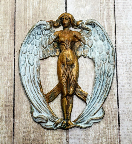 Large Rustic Patina Victorian Angel Stamping (1) - RPFF1133