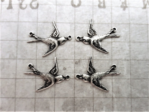 Oxidized Silver Bird Connectors With 2 Rings Left And Right (4) - SOGB5704L/R2R