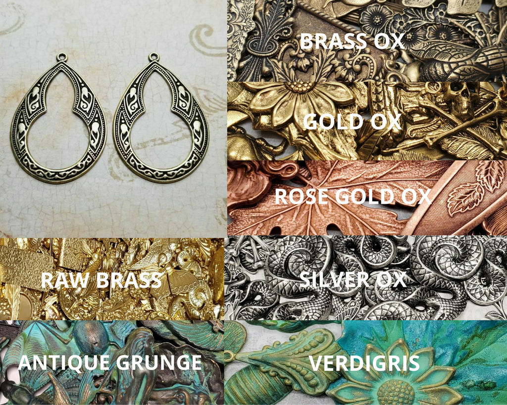Large Brass Ornate Teardrop Charms x 2 - 5509S.