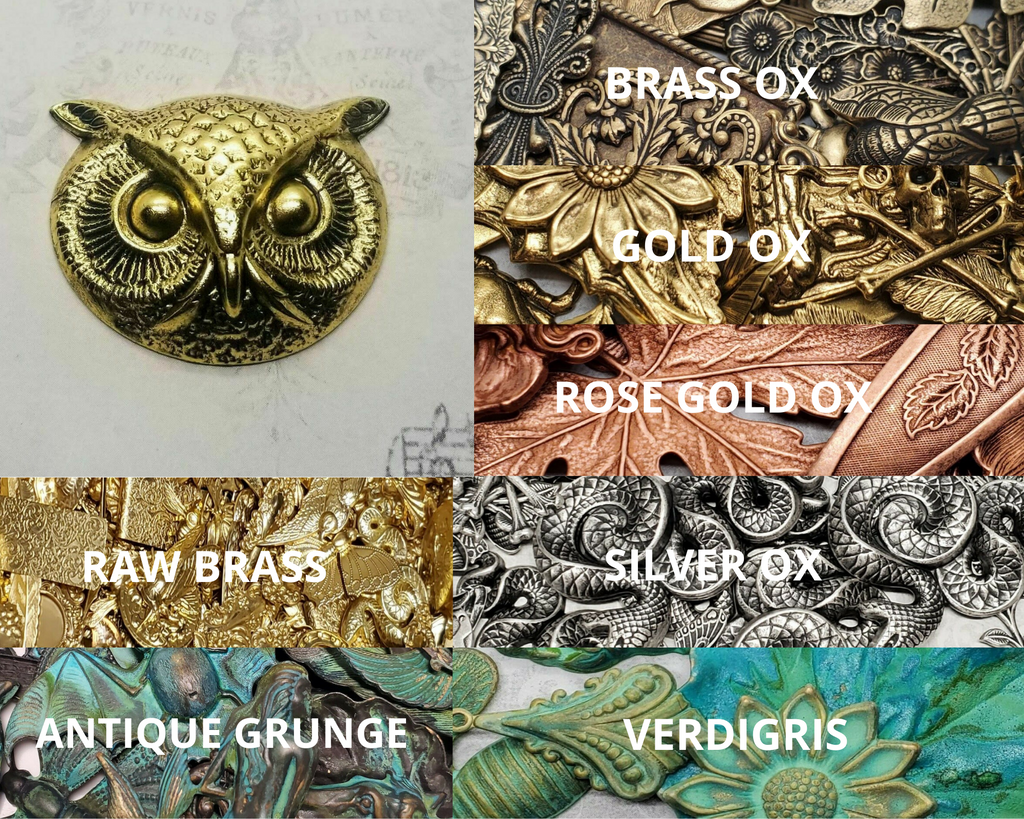 Large Brass Owl Head Stamping x 1 - 1473FF.