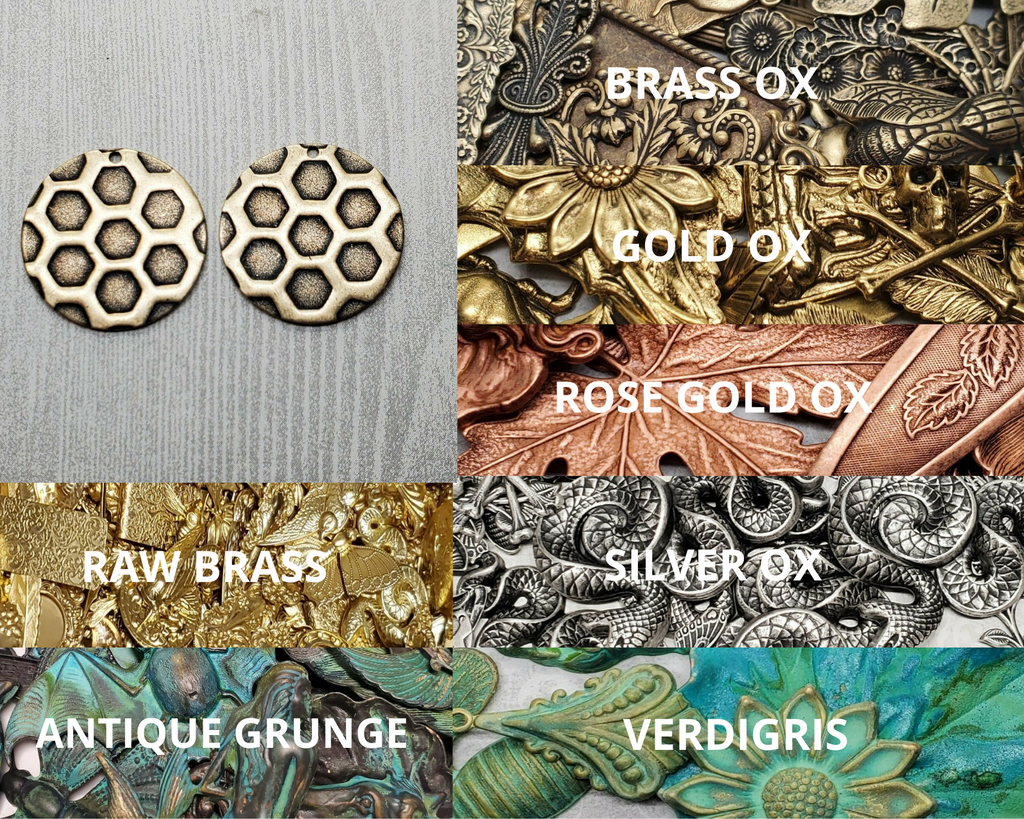 Brass Round Honeycomb Patterned Charms x 2 - 08179GB.