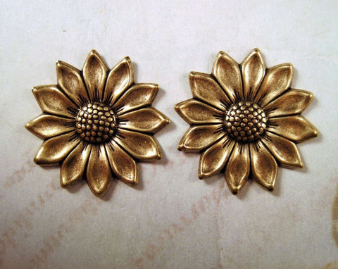 Brass Sunflower Stampings x 2 - 8701S.