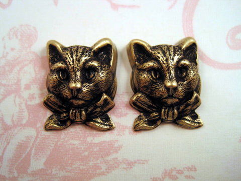 Brass Cat Head Stampings x 2 - 1222FF.