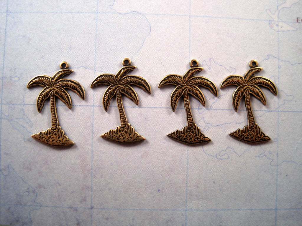 Small Oxidized Brass Palm Tree Charms (4) - BOGB7048 Jewelry Finding
