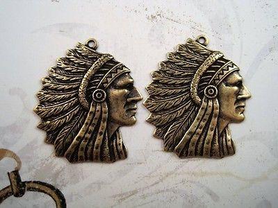 Oxidized Brass Plated Indian Chief Charm Stampings (2)-BOMBR8010 Jewelry Finding