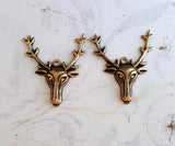Oxidized Brass Reindeer Head Charms Stampings (2) - BORAT5631R Jewelry Finding