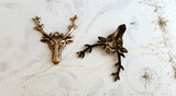 Oxidized Brass Reindeer Head Charms Stampings (2) - BORAT5631R Jewelry Finding
