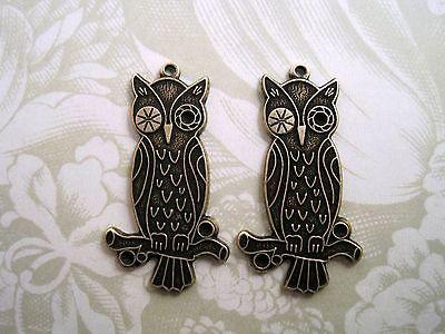 Oxidized Solid Brass Owl Charm Stampings (2) - BOS2315