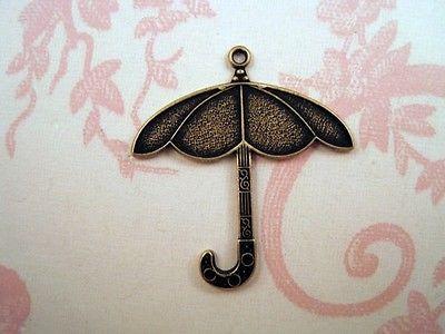 Solid Oxidized Brass Plated Umbrella Charm Stampings (1) - BOS2317