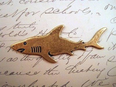 Solid Oxidized Brass Plated Shark Stamping (1) - BOS5524